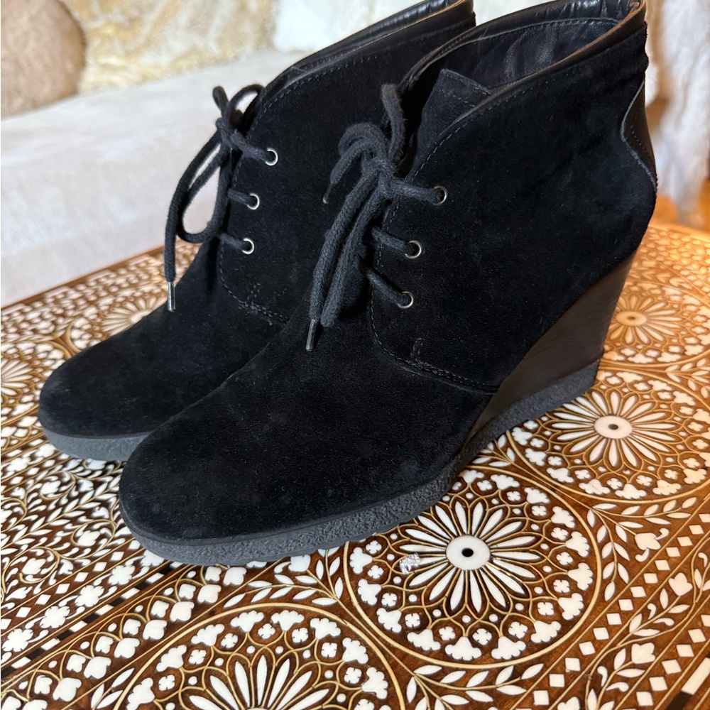 Aquatalia Black Suede Lace-Up Wedges